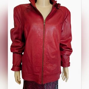 Black Rivet Burgundy Leather Zip Jacket with Quilted Shoulders With A Free Scarf